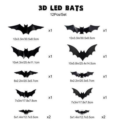 Halloween decorative items - 3D black bat wall stickers with LED lights