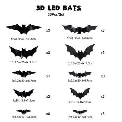 Halloween decorative items - 3D black bat wall stickers with LED lights