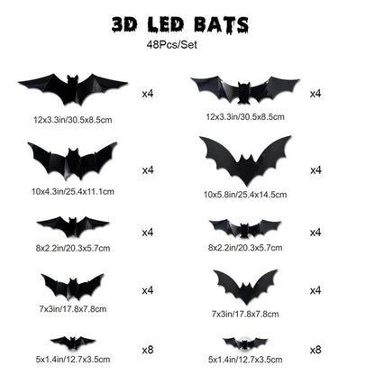 Halloween decorative items - 3D black bat wall stickers with LED lights