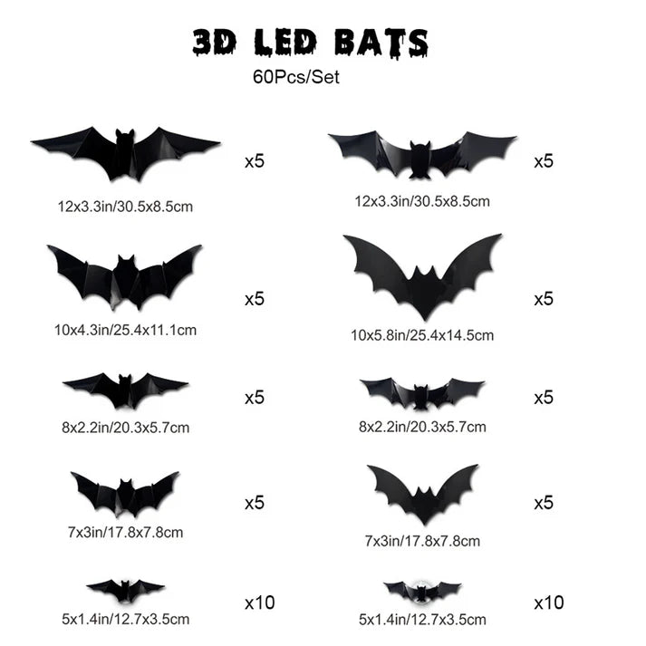 Halloween decorative items - 3D black bat wall stickers with LED lights