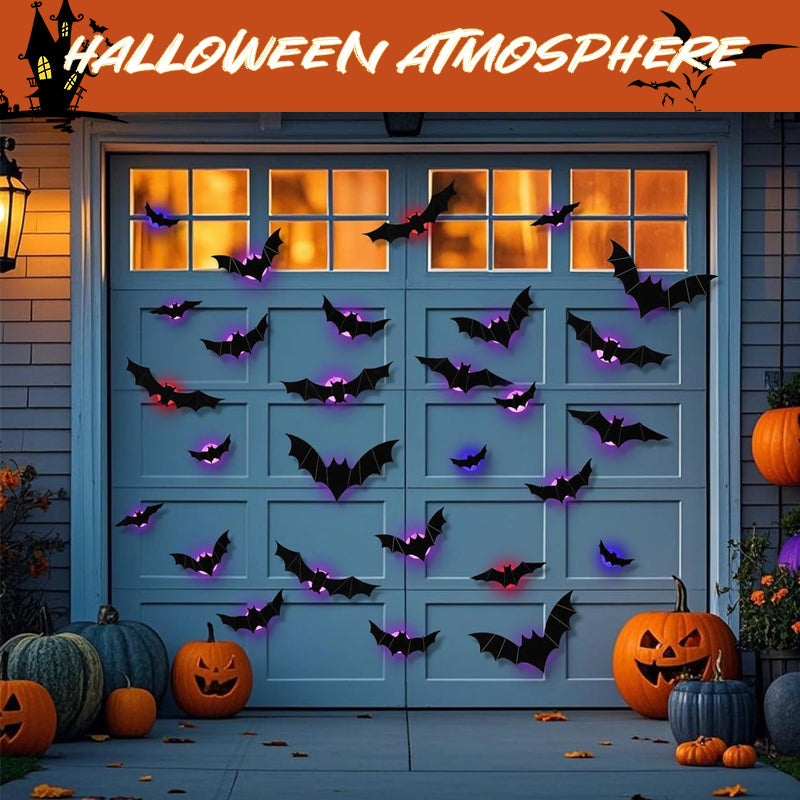 Halloween decorative items - 3D black bat wall stickers with LED lights
