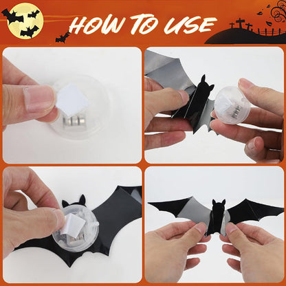 Halloween decorative items - 3D black bat wall stickers with LED lights