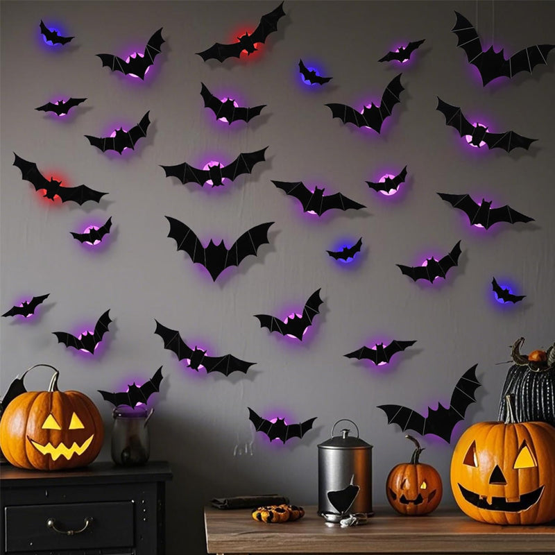 Halloween decorative items - 3D black bat wall stickers with LED lights