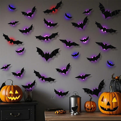 Halloween decorative items - 3D black bat wall stickers with LED lights