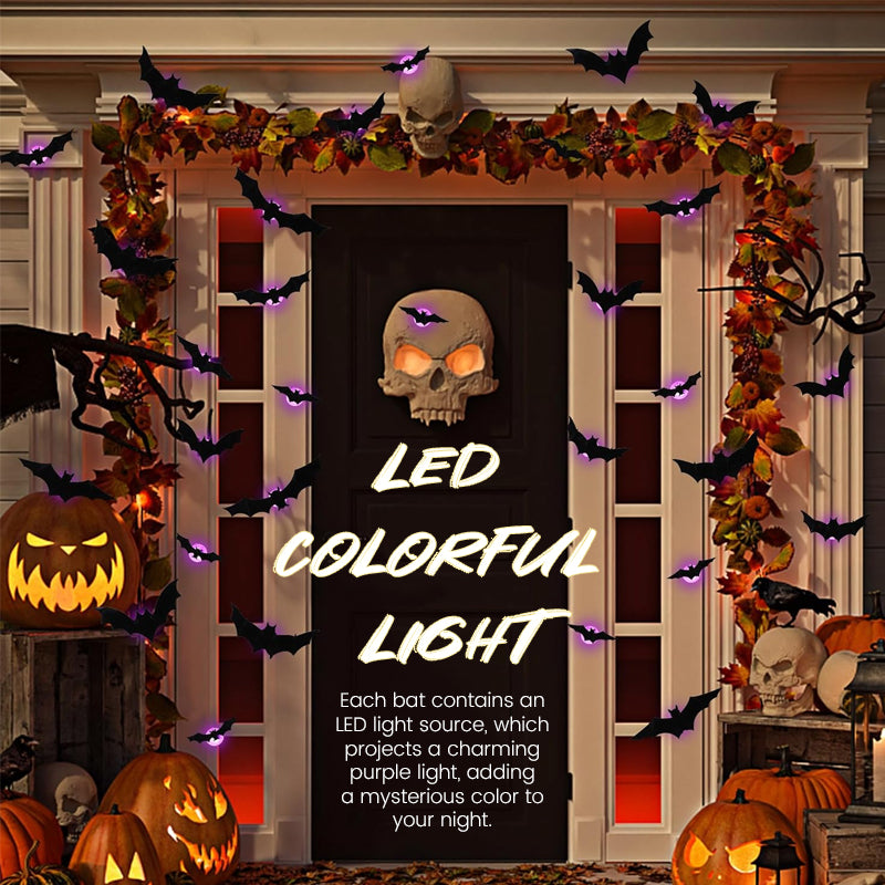 Halloween decorative items - 3D black bat wall stickers with LED lights