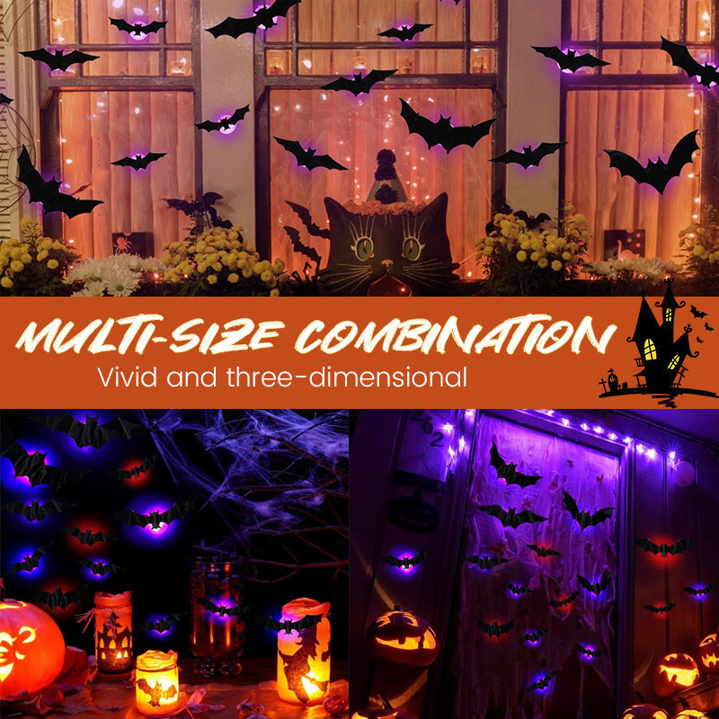 Halloween decorative items - 3D black bat wall stickers with LED lights