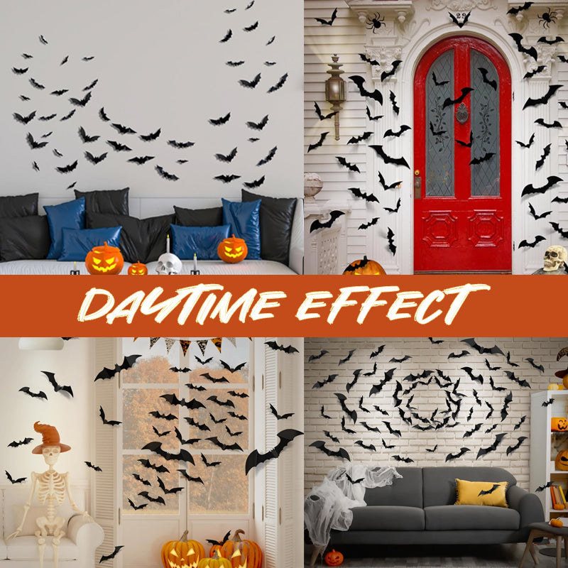 Halloween decorative items - 3D black bat wall stickers with LED lights