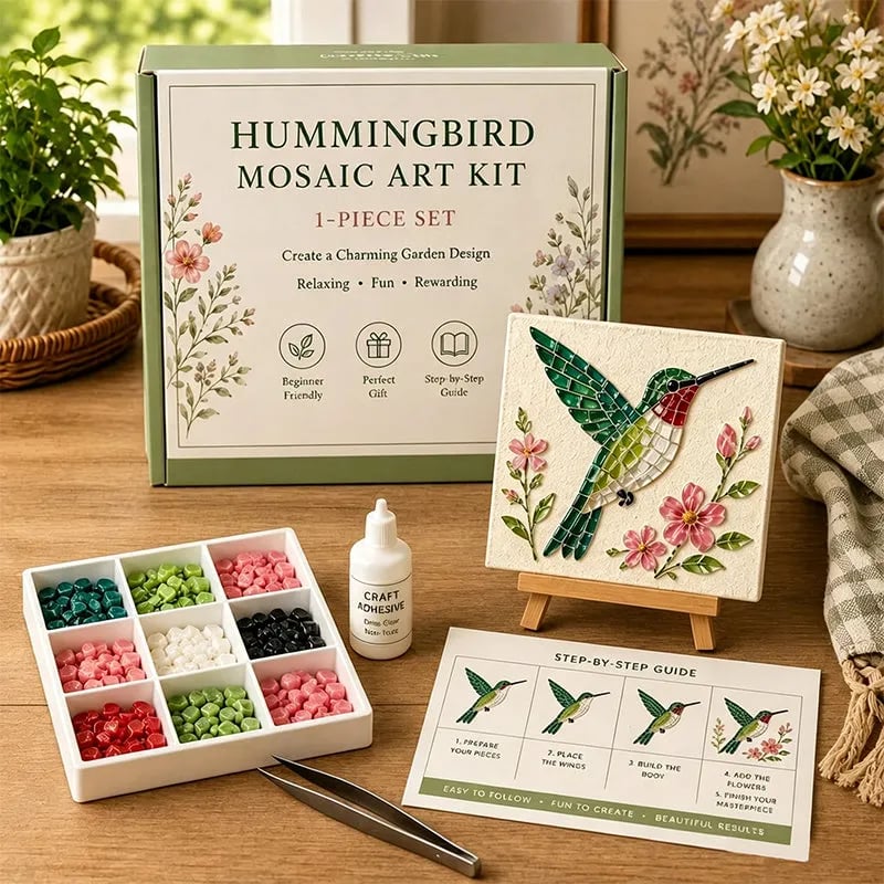 Mosaic artwork displayed in a cozy corner