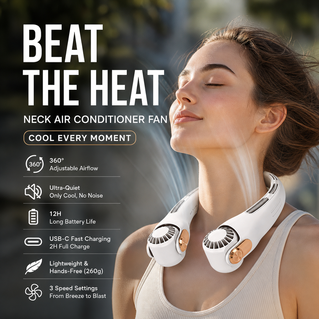 ⏰Last Day Special Price ￡12.99!!🍃Neck Air Conditioner Fan – Ultra‑quiet, 360° rotating, 3 speeds. Hands‑free cooling, long battery. Summer essential! 😎🌬️
