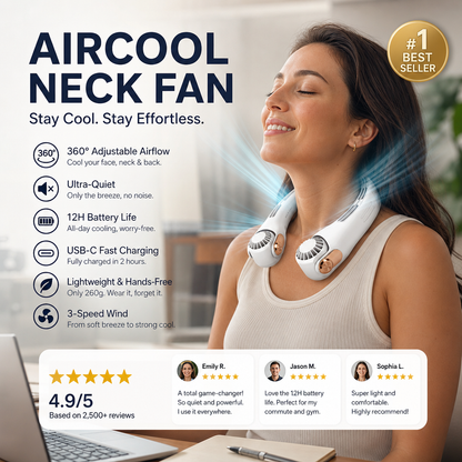 ⏰Last Day Special Price ￡12.99!!🍃Neck Air Conditioner Fan – Ultra‑quiet, 360° rotating, 3 speeds. Hands‑free cooling, long battery. Summer essential! 😎🌬️